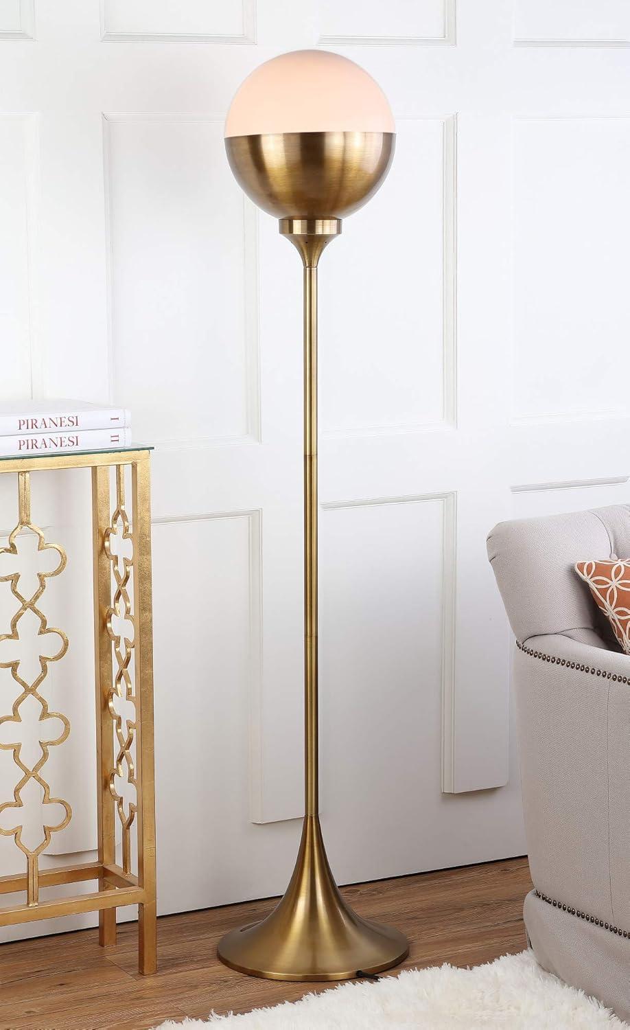 Renato 63.5" Brass Gold Contemporary Floor Lamp with White Globe Shade