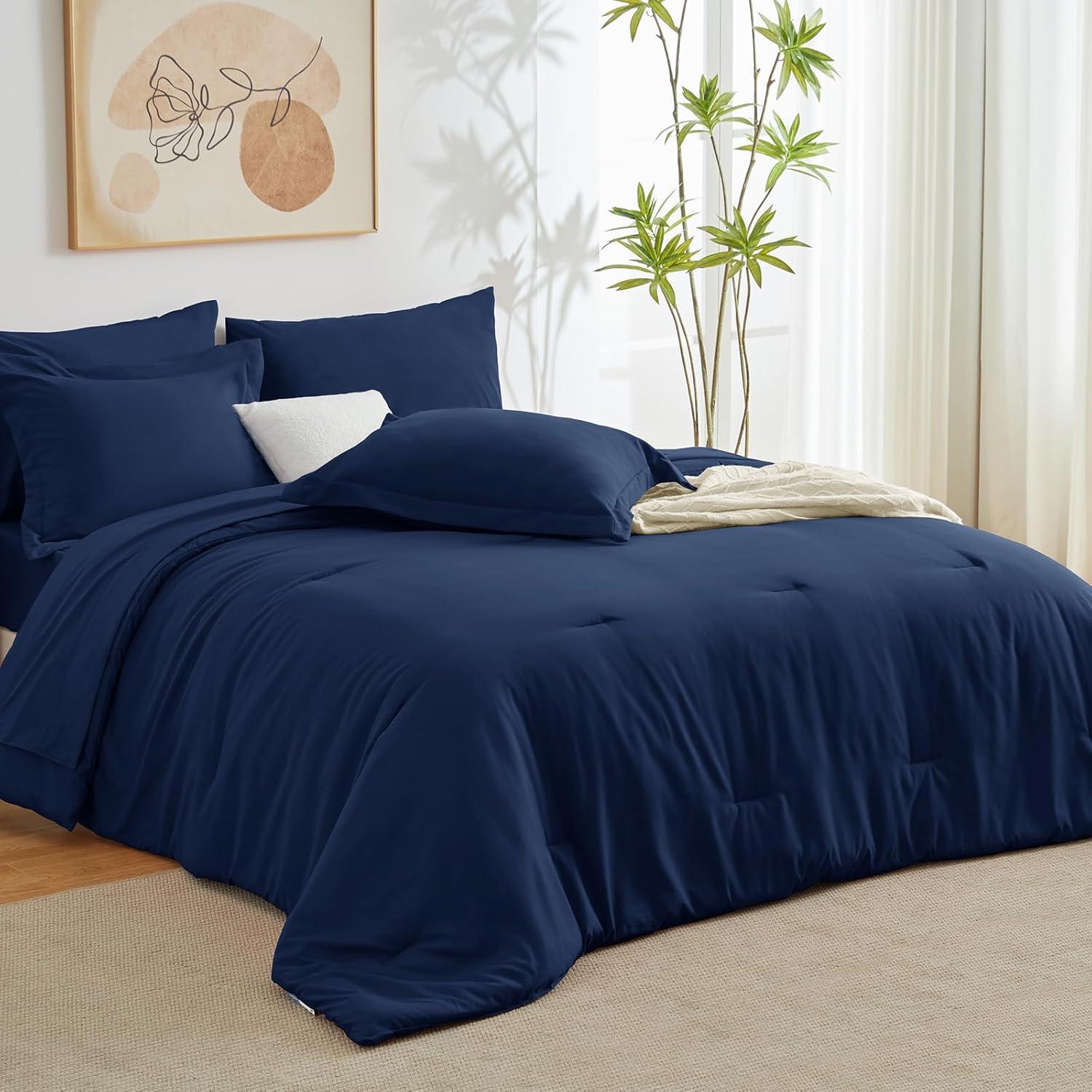 Navy Blue Queen Microfiber Down Alternative Bed Set