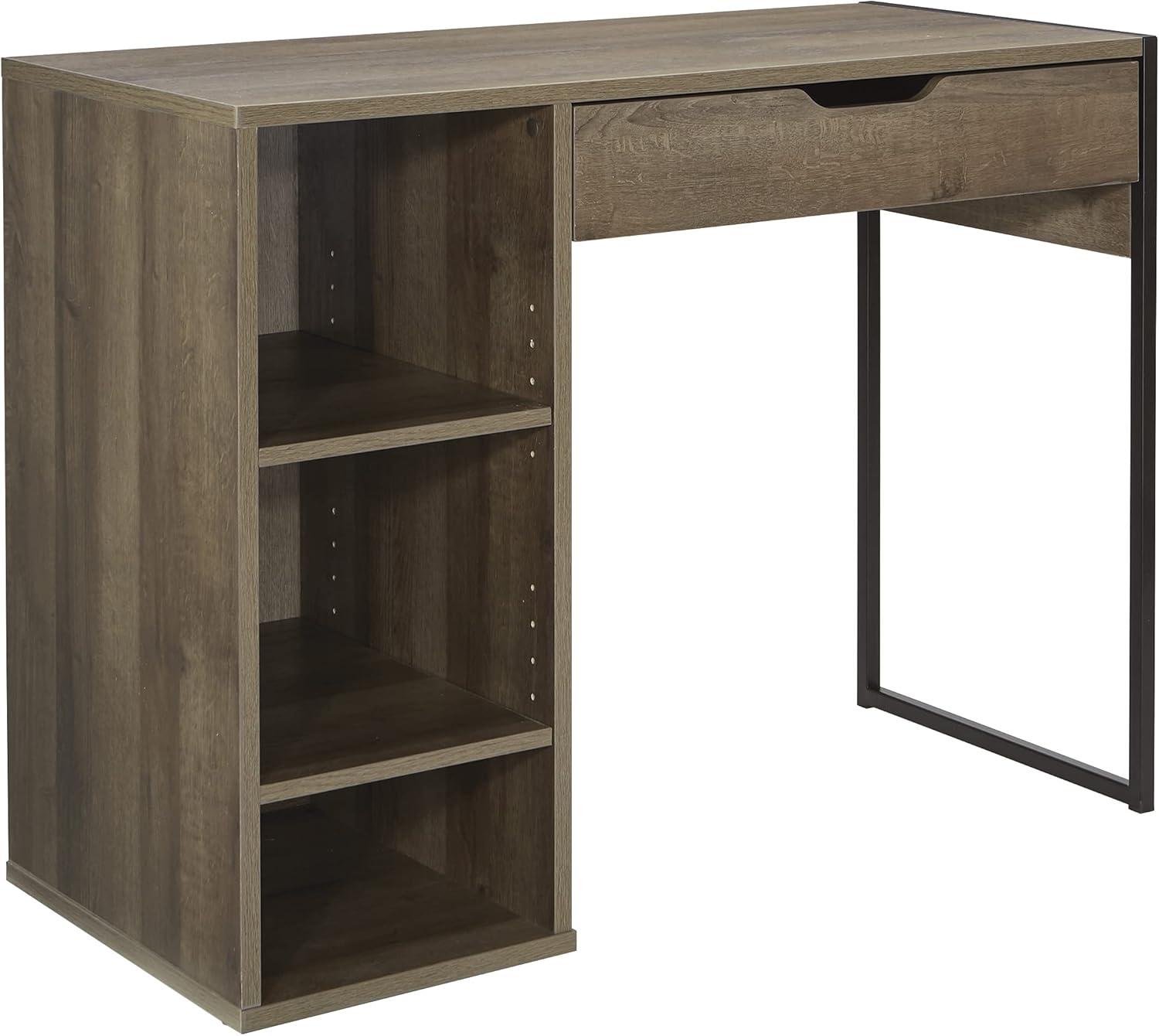 Ravel Desk Gray Oak - OSP Home Furnishings: Modern 40" Office Workstation with Storage Shelf & Drawer