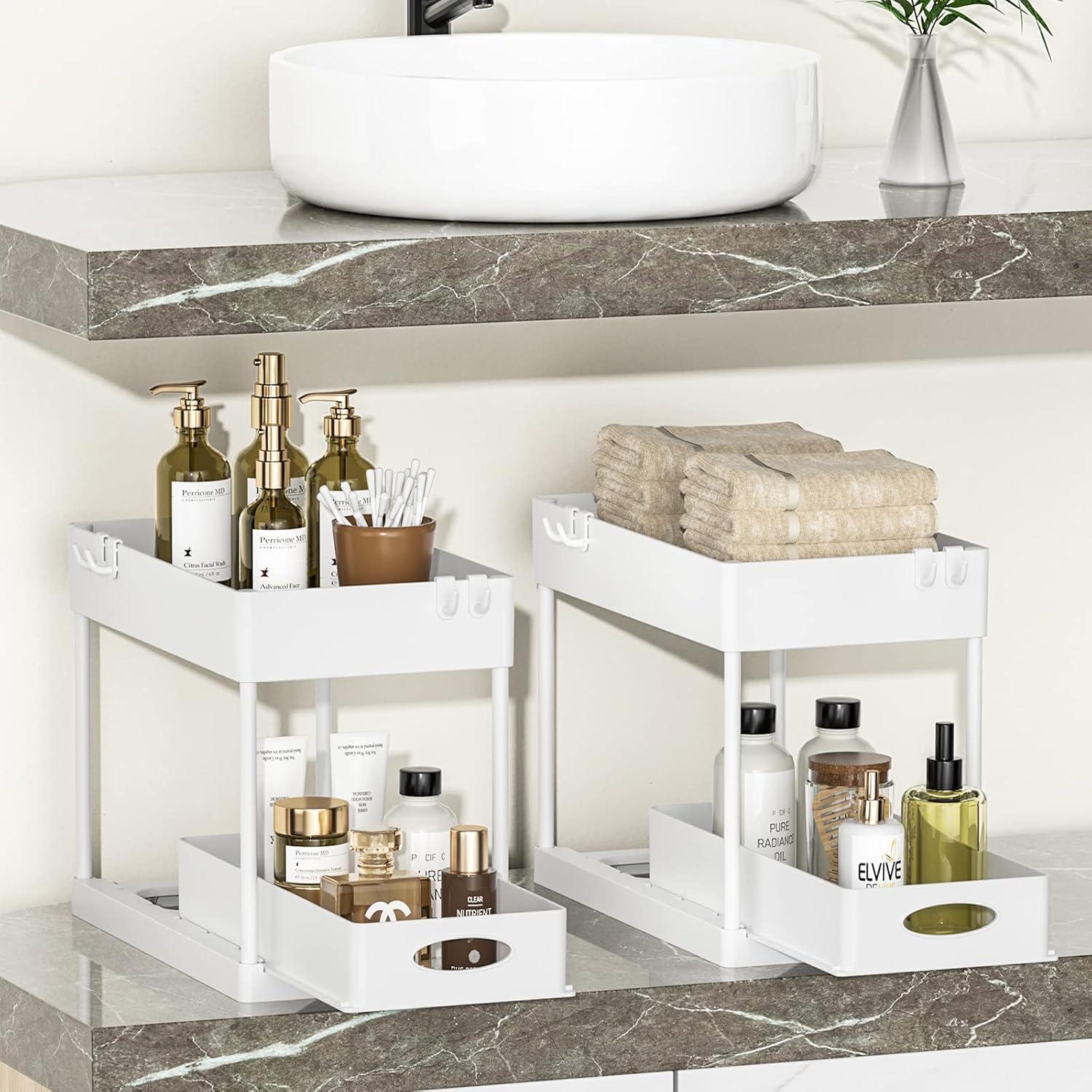 White 2-Tier Under Sink Storage Organizer with Sliding Drawers