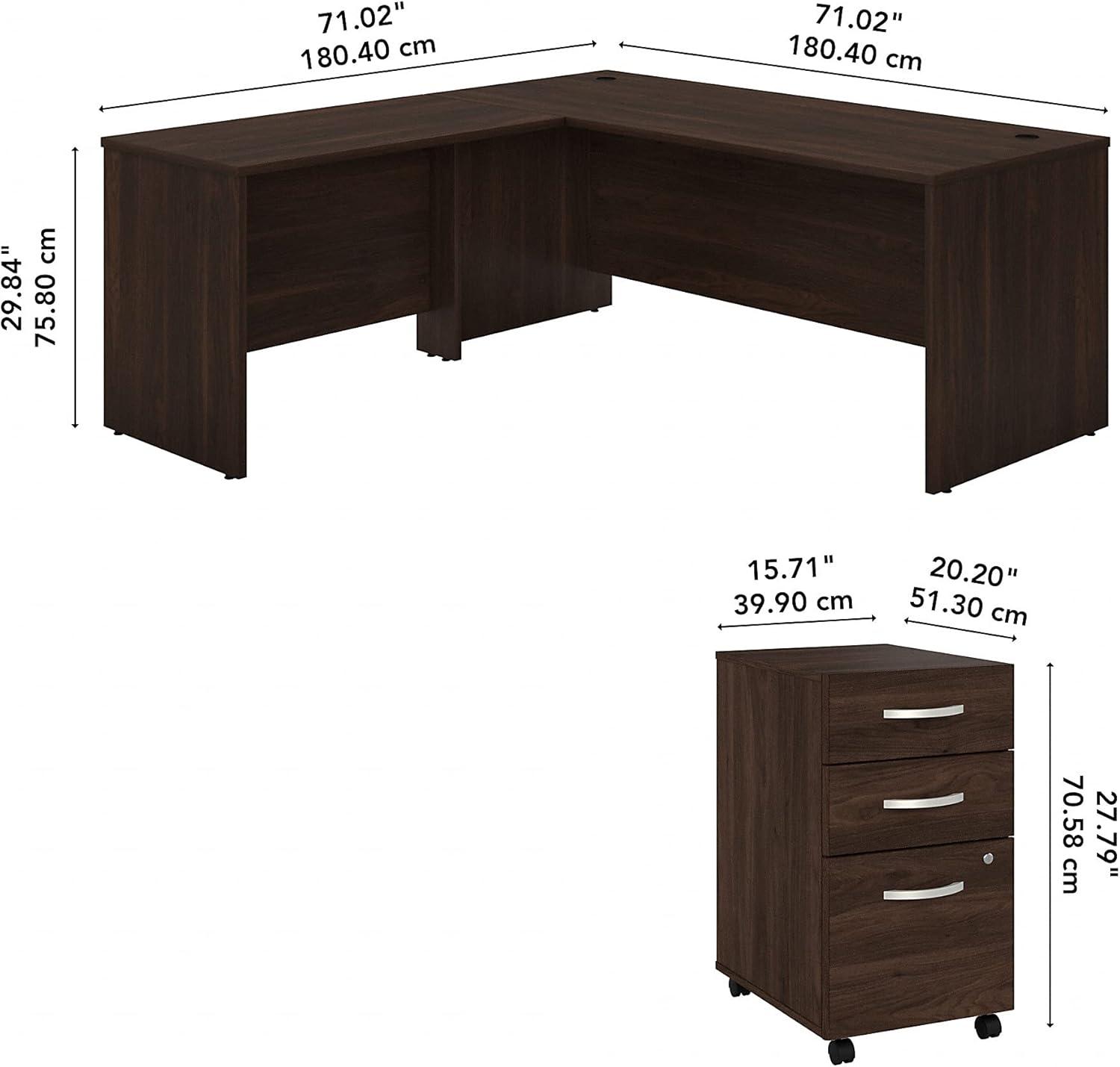 Studio C 72W x 30D L Shaped Desk with Drawers in Black Walnut - Engineered Wood