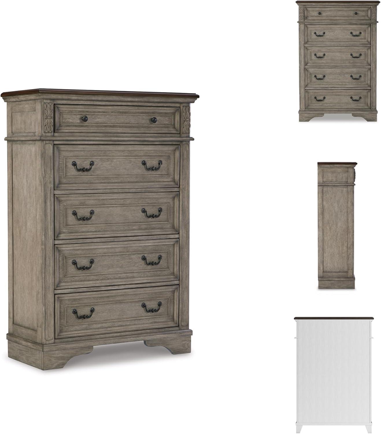 Gray and Walnut Transitional Five-Drawer Chest with Dovetail Construction