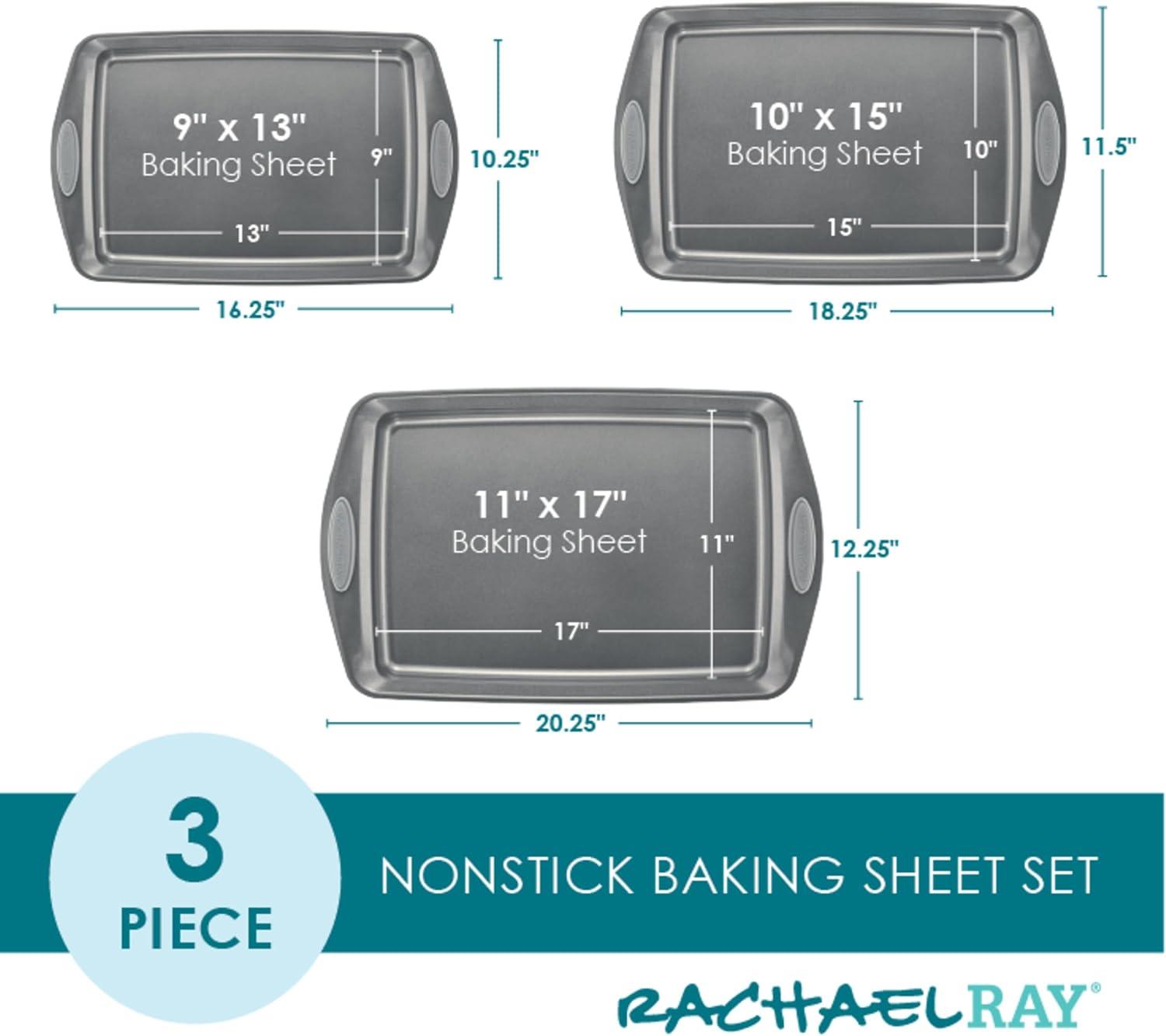 Gray Nonstick Steel 3-Piece Baking Sheet Set with Grips