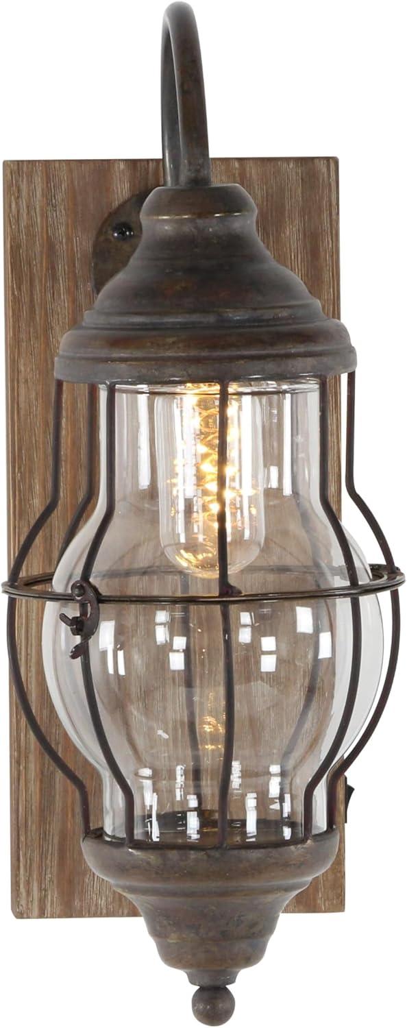 DecMode 17" Battery Operated Brown Accent Lamp with Clear Glass Shade