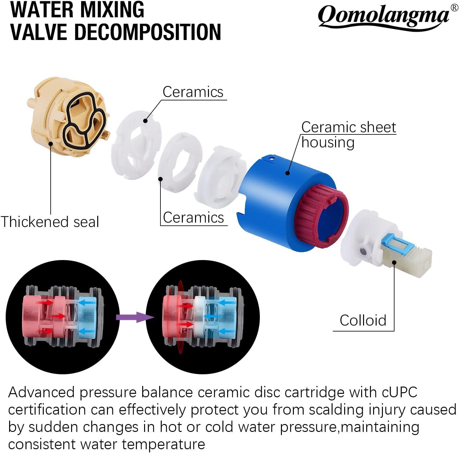 Qomolangma 12 inch Rain Shower System, Bathroom Shower Faucet Set with Pressure Balance Valve, Wall Mounted 2-Functions Shower Systems with Rain Shower and Handheld Spray Shower Trim Included