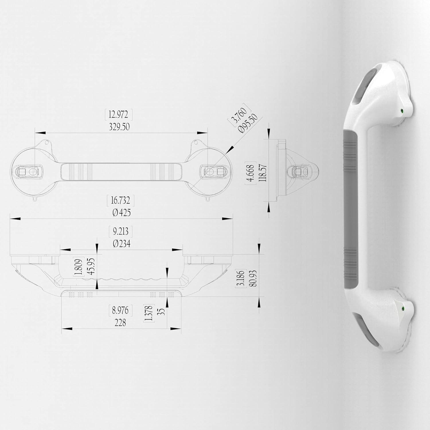 16.5inch 2 Pack Suction Balance Assist Bathroom Shower Handle,Bath Grab Bar with Indicators(White/Grey)