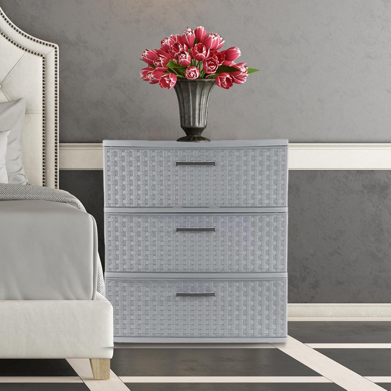 Cement Weave 3-Drawer Wide Storage Tower