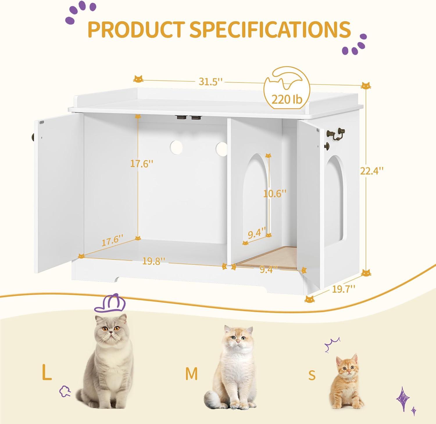Tucker Murphy Pet™ Bohy Cat Litter Box Enclosure with Handles, Hidden Litter Box Furniture with Removable Partition, Wooden Pet House Side End Table, for Living Room, Bedroom