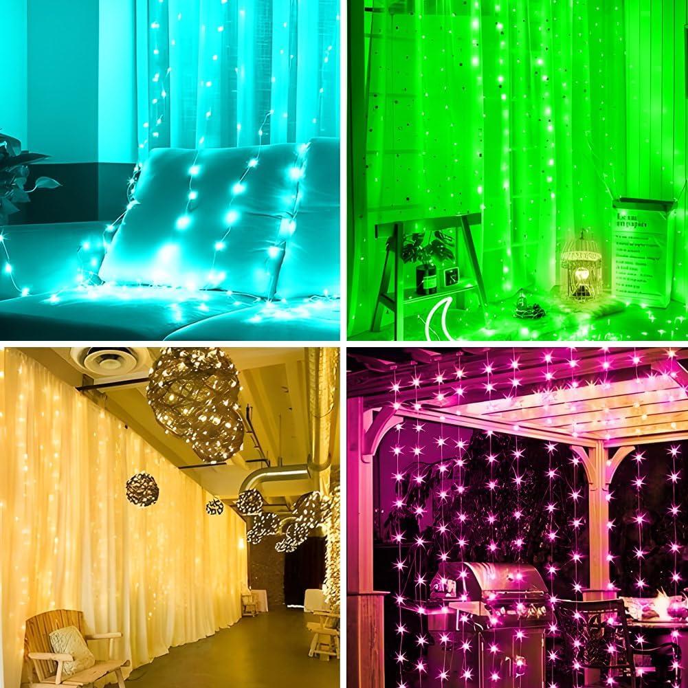 Curtain Lights Indoor 300LED 9.8ftx9.8ft, Outdoor Waterproof Curtain String Lights with Hook Remote Timer 8 Modes, USB Powered Waterfall Window Lights for Wall Backdrop Home Decorations