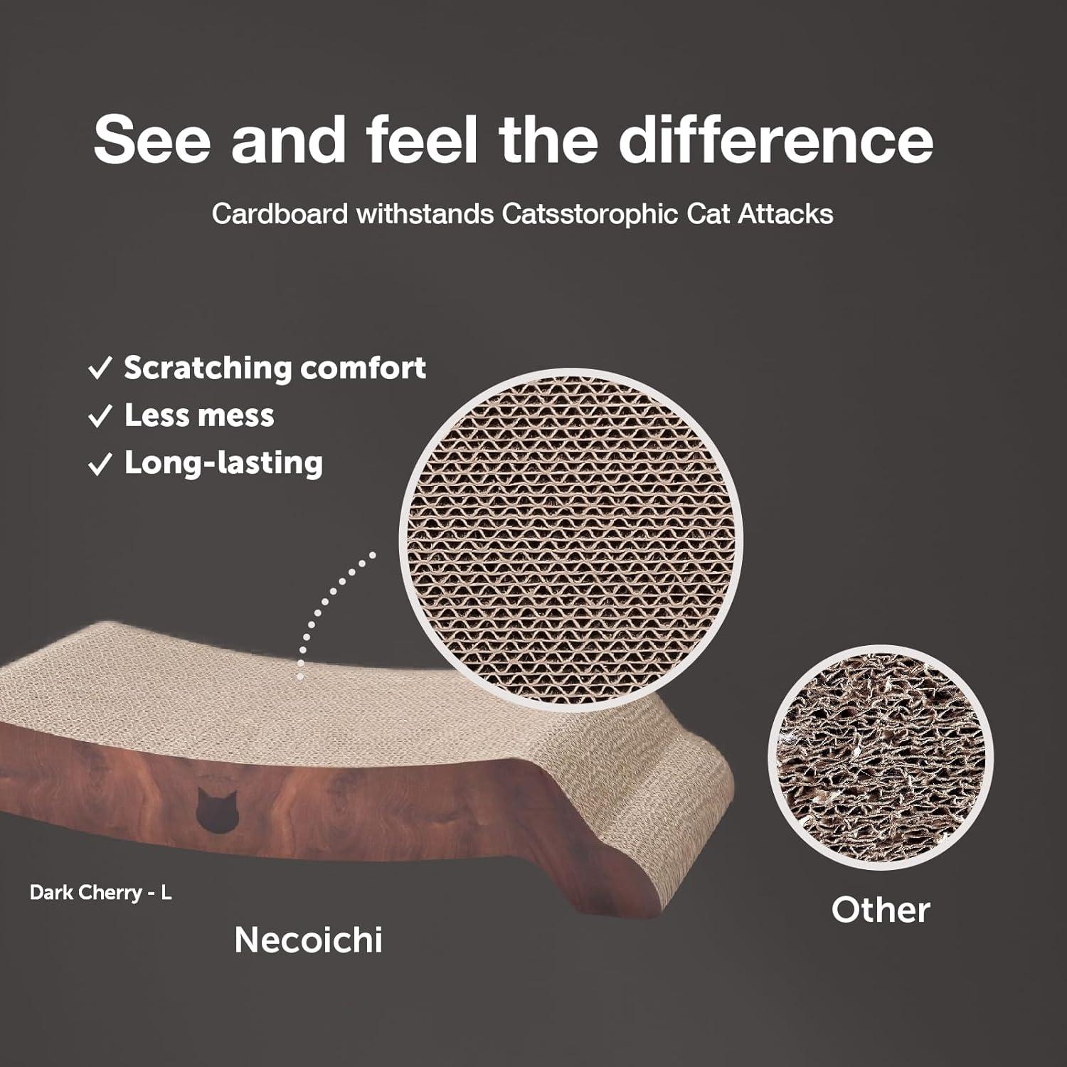 Necoichi Cardboard Cat Scratcher Bed for Indoor Cats - Cat Scratching Board, Horizontal Cat Scratch Pad Lounger with Reversible Usability and Extra Comfort for Lounge, Curved (22" Large, Dark Cherry)