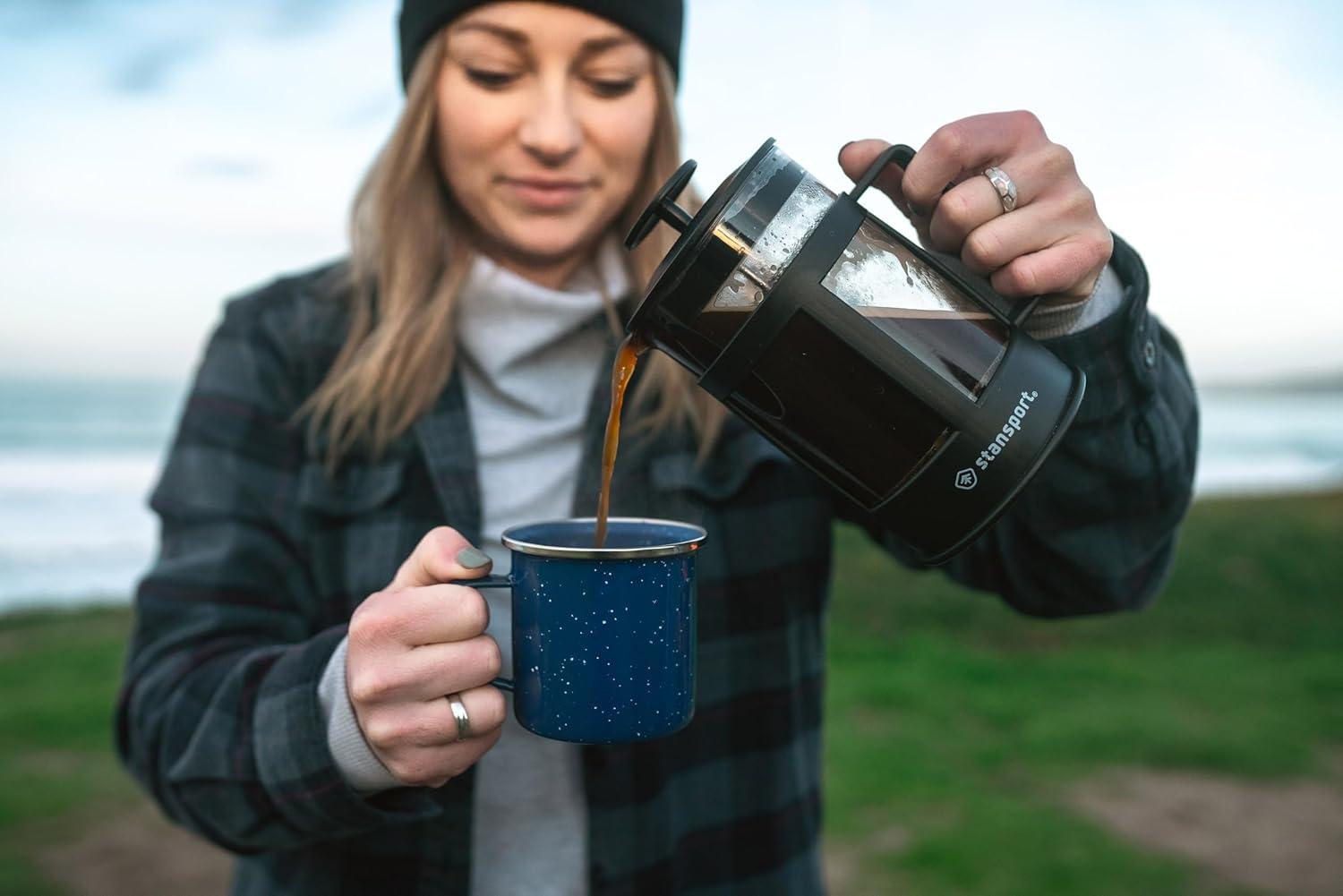 Blue Enamel 12 oz Camping Coffee Mug with Stainless Steel Rim