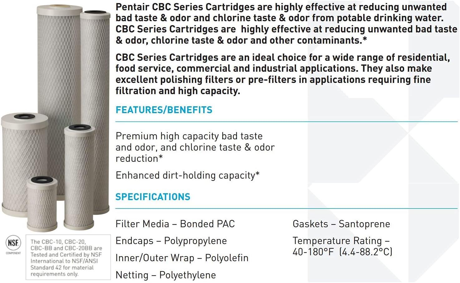 Pentek CBC-BB Carbon Block Filter Cartridge, 9-3/4" x 4-5/8", 0.5 Micron