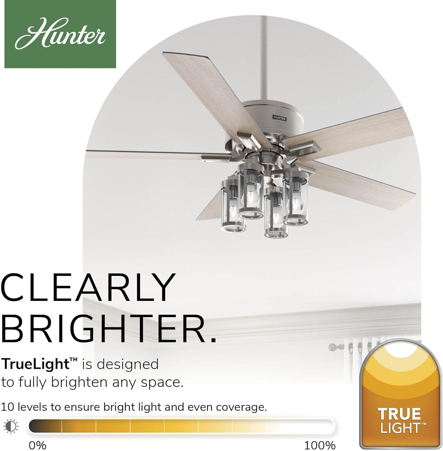Hunter - Astwood II  Indoor Ceiling Fan With Light, Remote, 52-inch, Brushed Nickel, Casual-style, 4-speed WhisperWind Motor, 52993, for living rooms, bedrooms, home offices, kitchens
