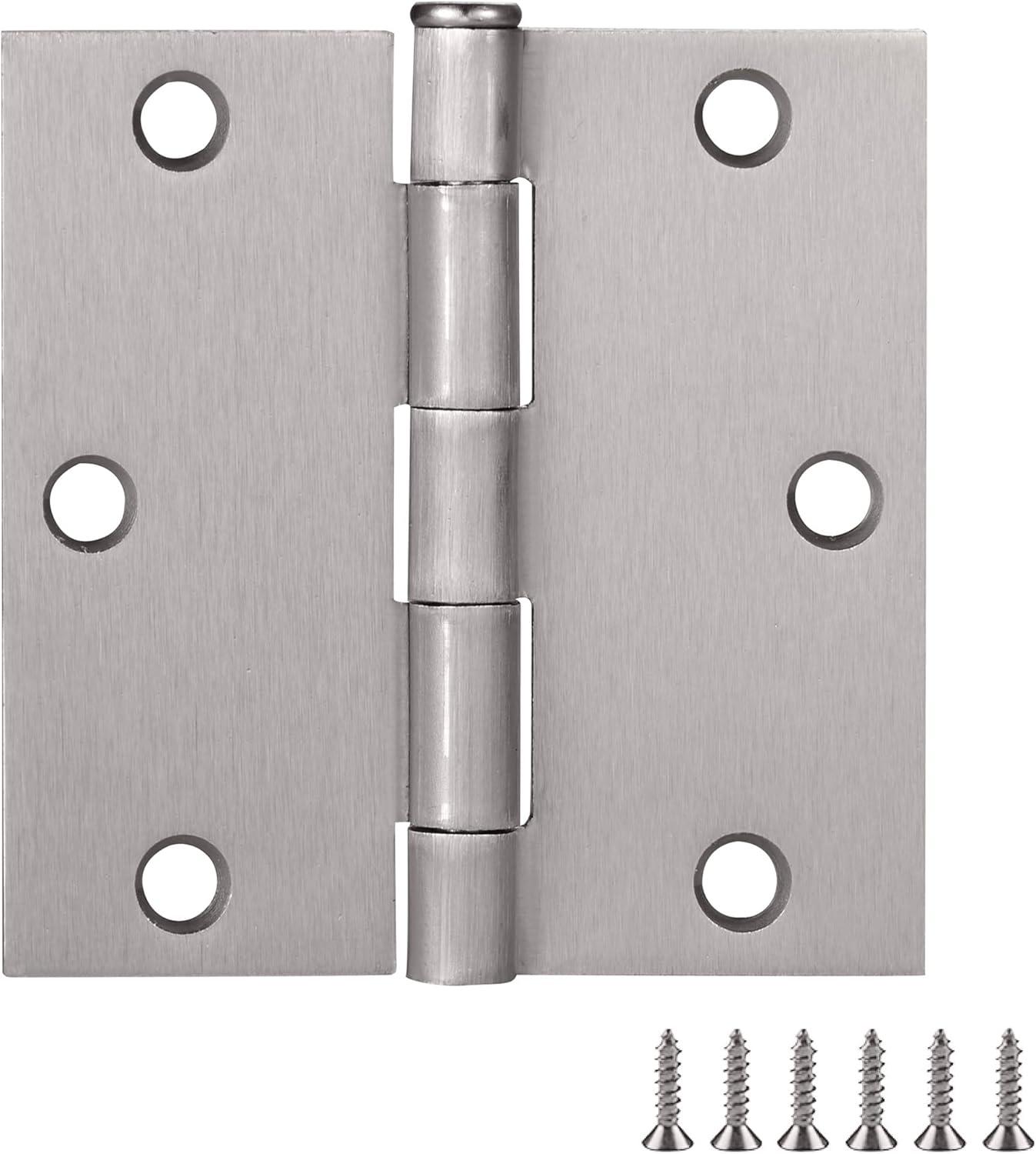 Brushed Nickel 3.5 Inch Square Corner Door Hinges - 3 Pack