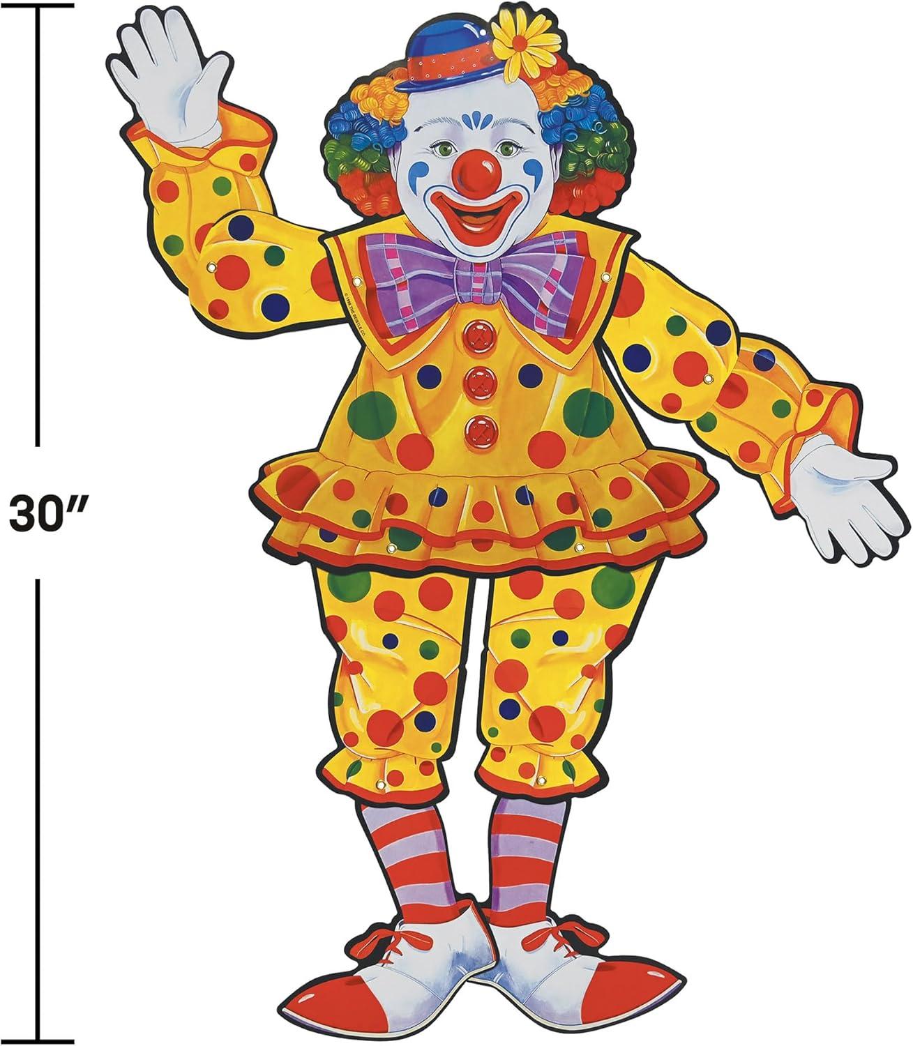 Colorful 30" Cardstock Circus Clown Wall Decoration