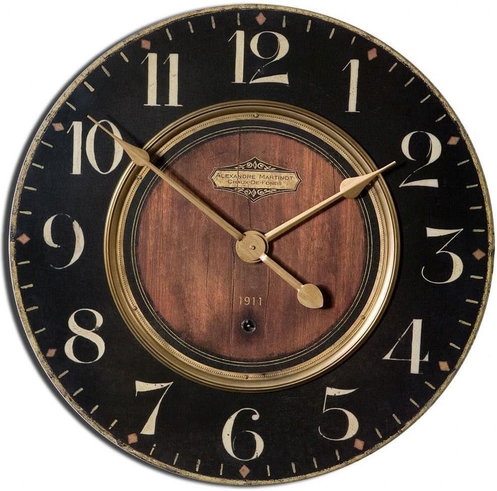 Rustic Black and Brass Round Wall Clock