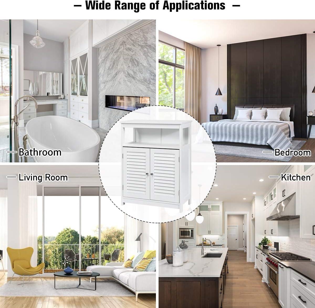 VASAGLE Bathroom Floor Cabinet, Bathroom Storage Cabinet, Freestanding, with Double Shutter Doors and Adjustable Shelf, White