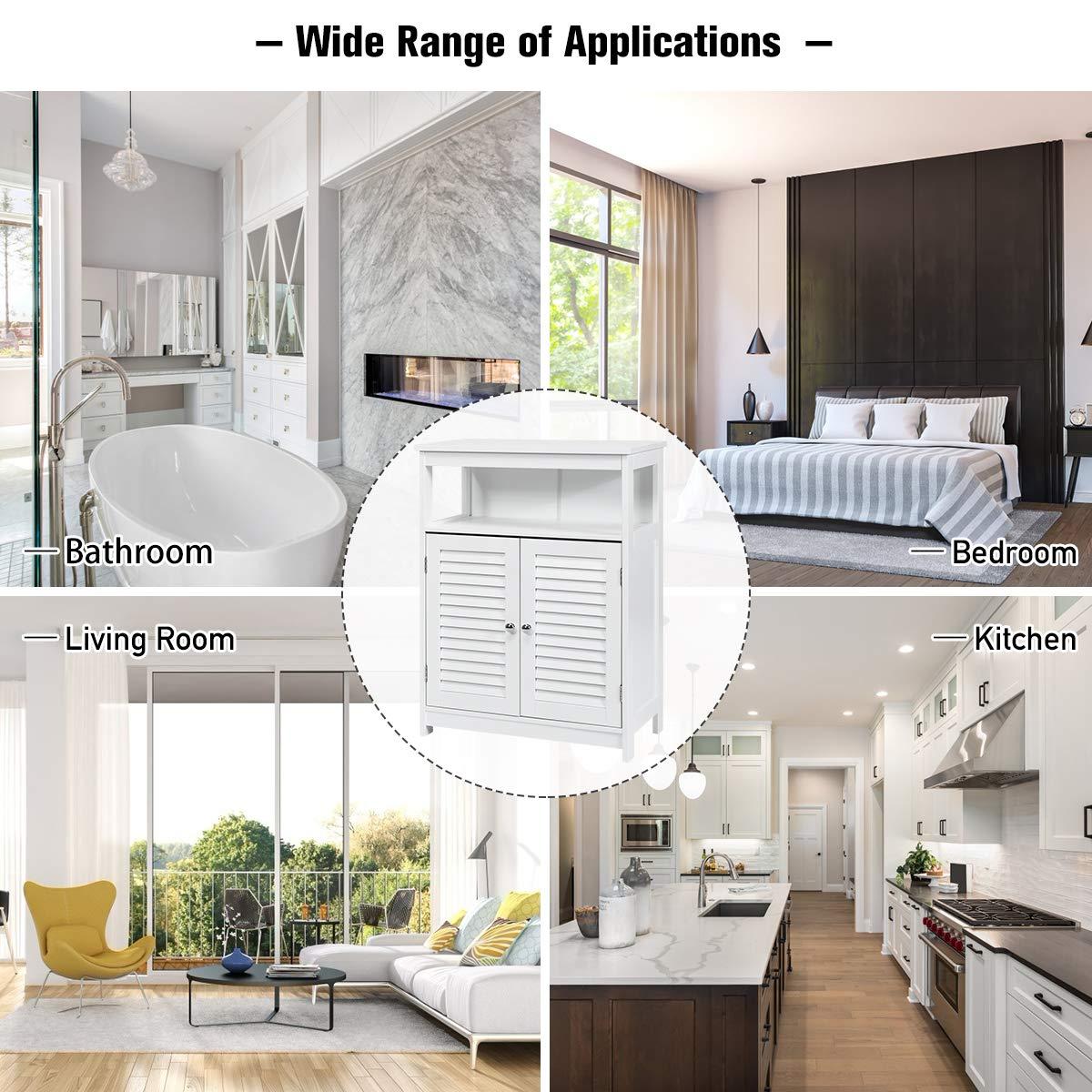 VASAGLE Bathroom Floor Cabinet, Bathroom Storage Cabinet, Freestanding, with Double Shutter Doors and Adjustable Shelf, White