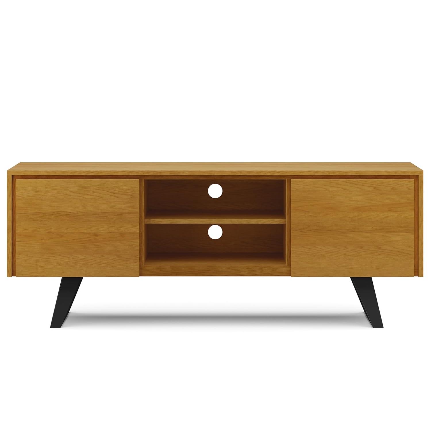 Simpli Home Lowry 63"W Solid Wood Modern Industrial TV Stand for TVs up to 70" with Storage