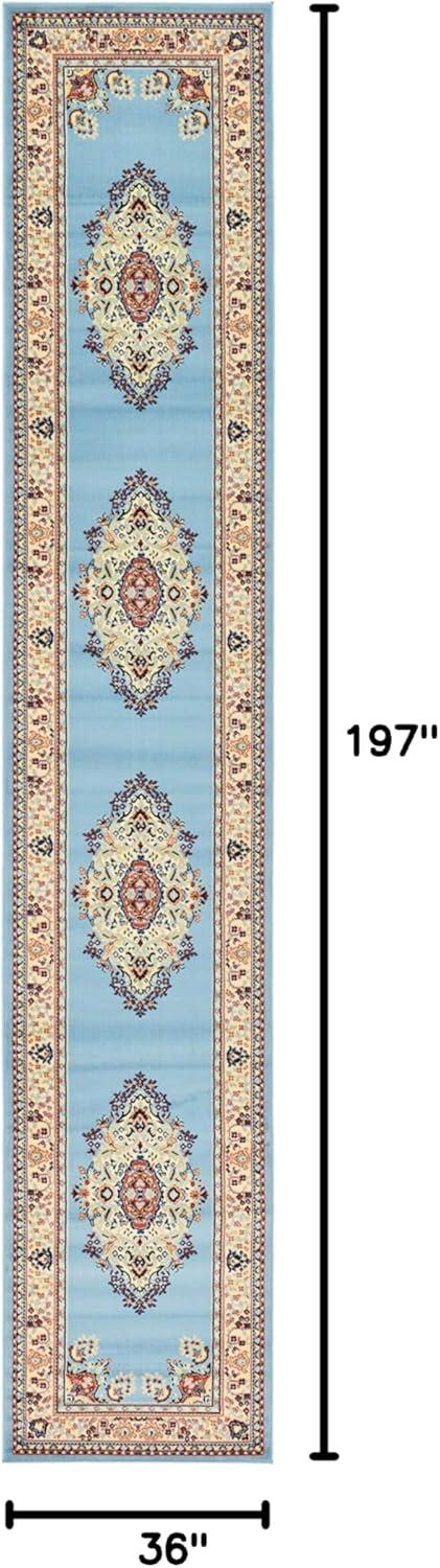 Unique Loom Washington Reza Rug Light Blue/Cream 3' x 16' 5" Runner Floral French Perfect For Bathroom Hallway Mud Room Laundry Room