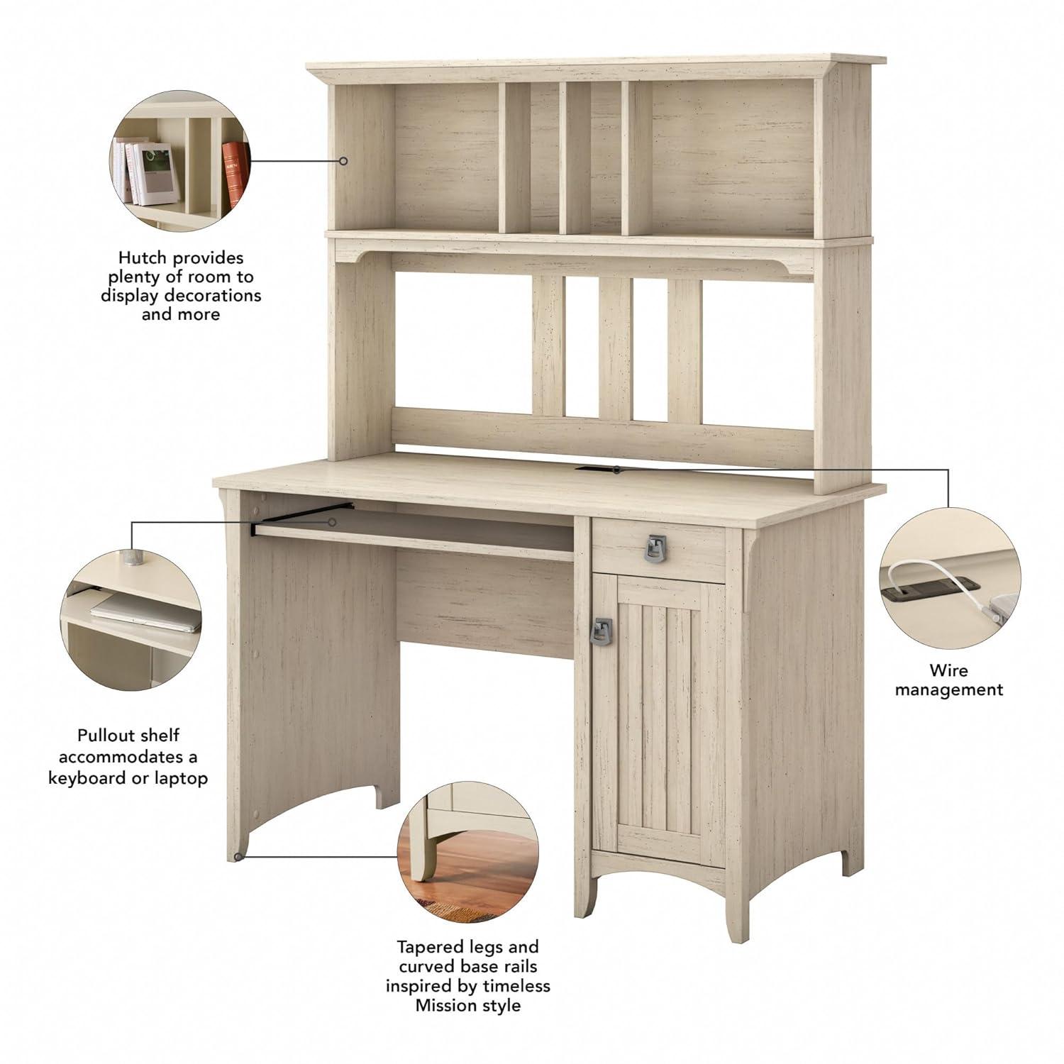 Bush Furniture Salinas 48” Computer Desk & Hutch with Storage, Antique White