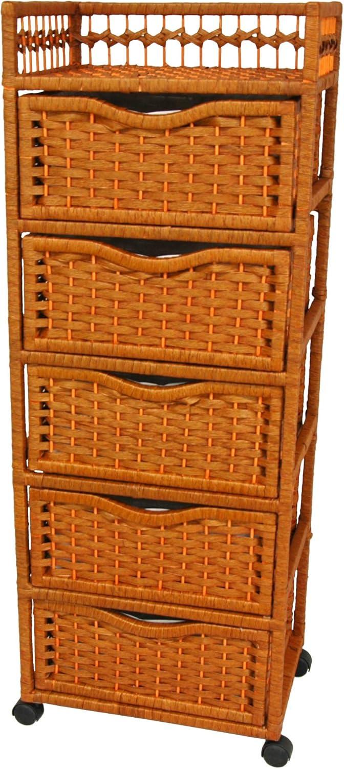 Red Lantern 46" Natural Fiber Chest Wheels-Honey Unit, 5 Drawer