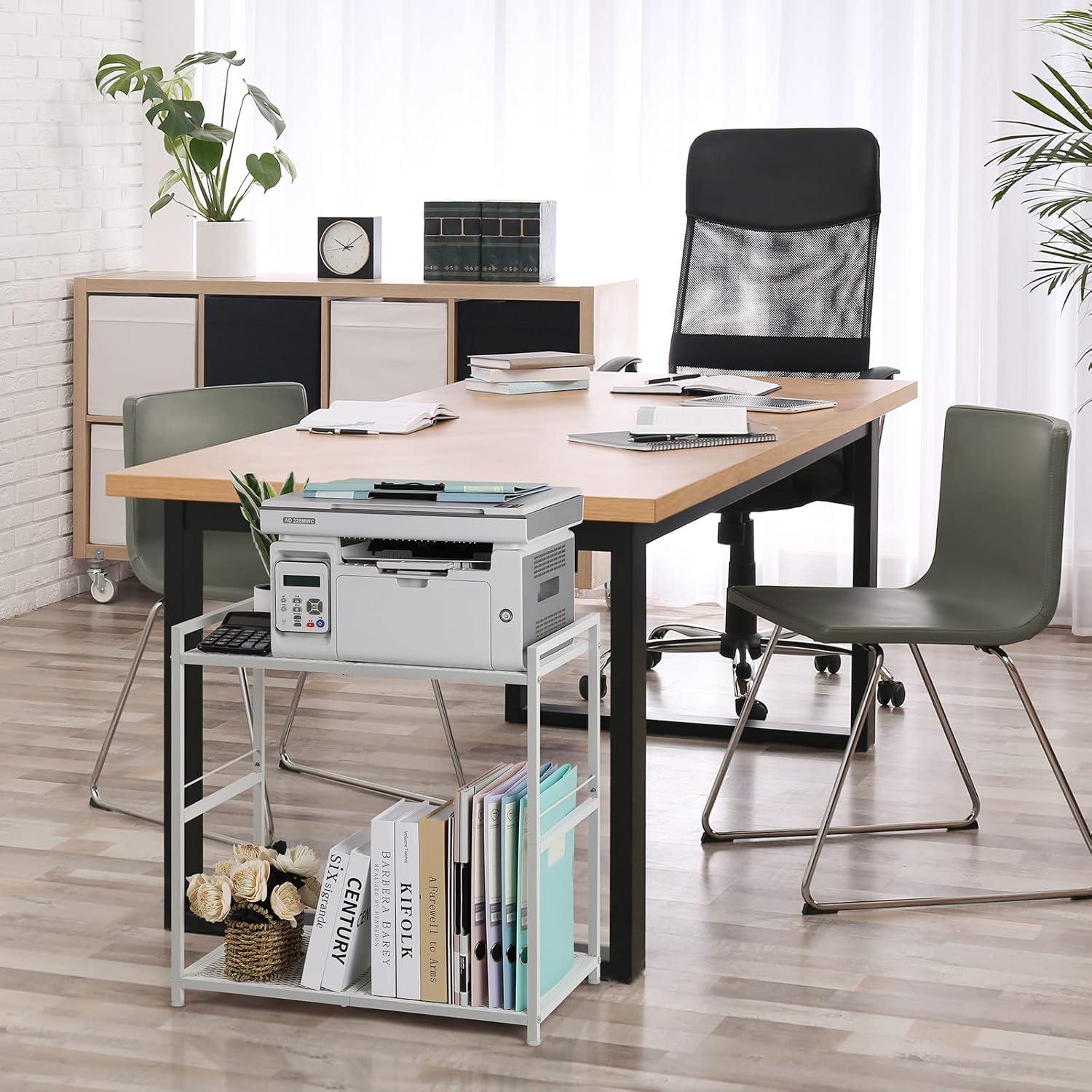 Computer Tower Stand, PC Tower Stand Metal Rolling Cart Holds Up To 40Lbs, 2 Tier Mobile Printer Stand With Storage Under Desk For Home & Office, White