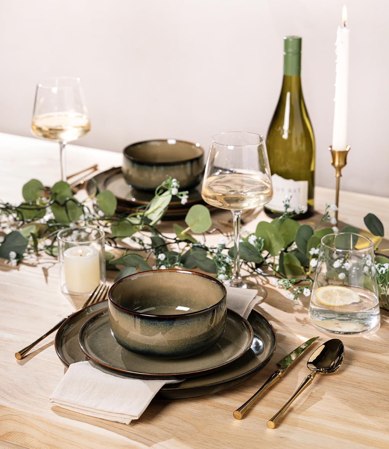 One Allium Way® 12-Piece Reactive Glaze Plate and Bowl Set, 4-Person Dinnerware Set, Scratch Resistant Dinnerware Set
