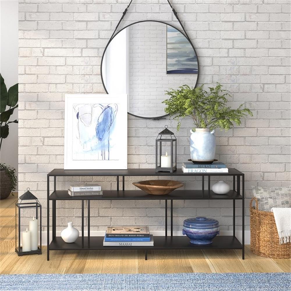 Evelyn&Zoe Cortland Rectangular TV Stand with Metal Shelves for TV's up to 60", Blackened Bronze