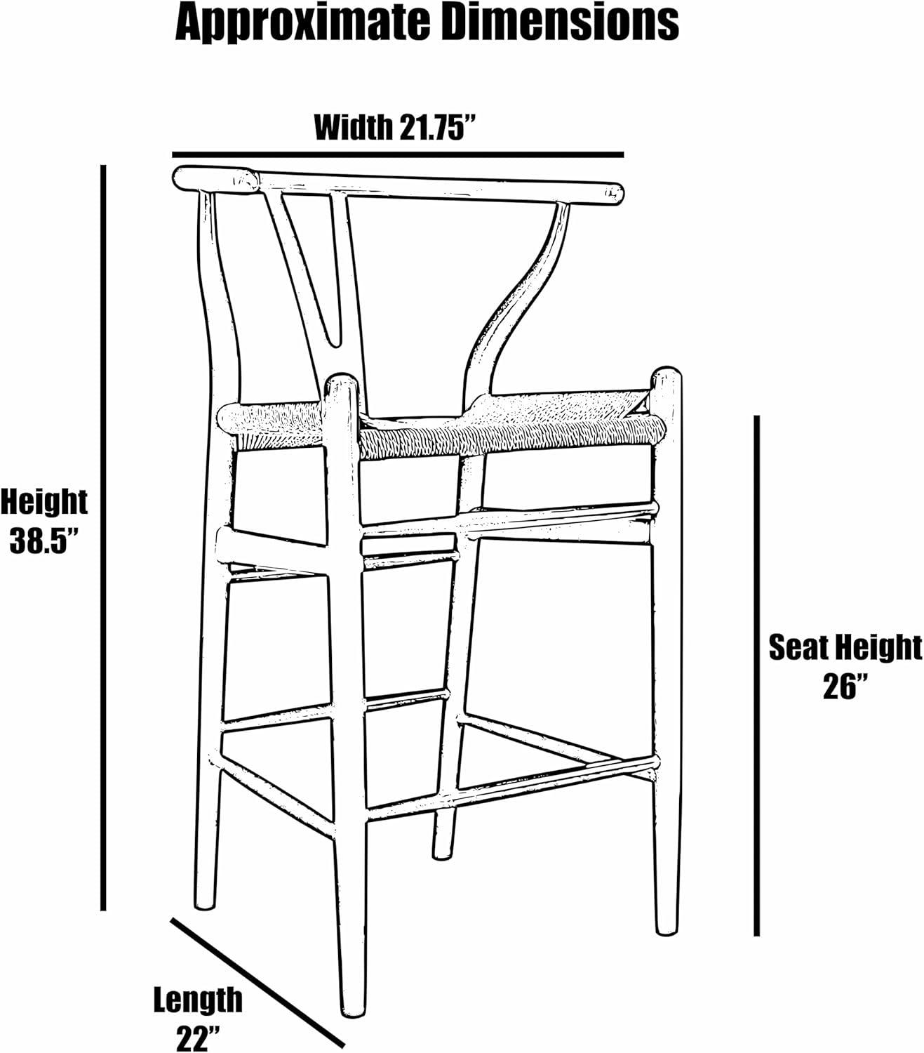 Natural Wood Wishbone Counter Height Bar Stool with Woven Seat