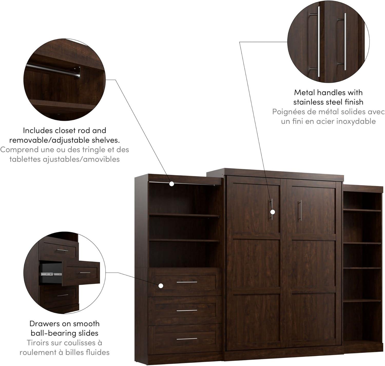 Chocolate Brown Queen Murphy Bed with Storage and Shelving