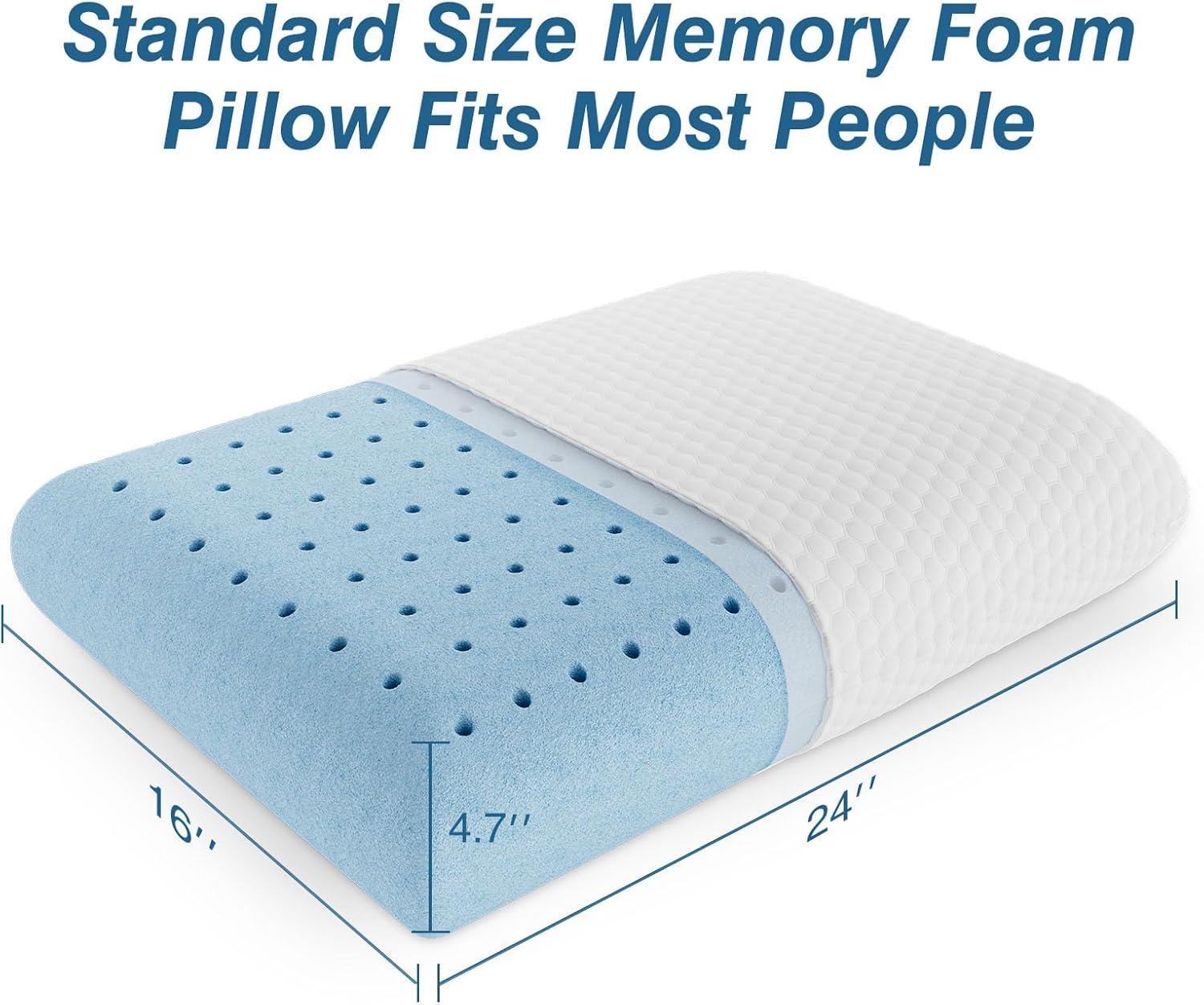 Memory Foam Pillow, Standard Size Pillows for Sleeping, Bed Pillow Soft and Comfortable, Cooling Hotel Pillow for Side Sleeper, Removable, Machine Washable Cover, 1 Pack, 24" x 16"