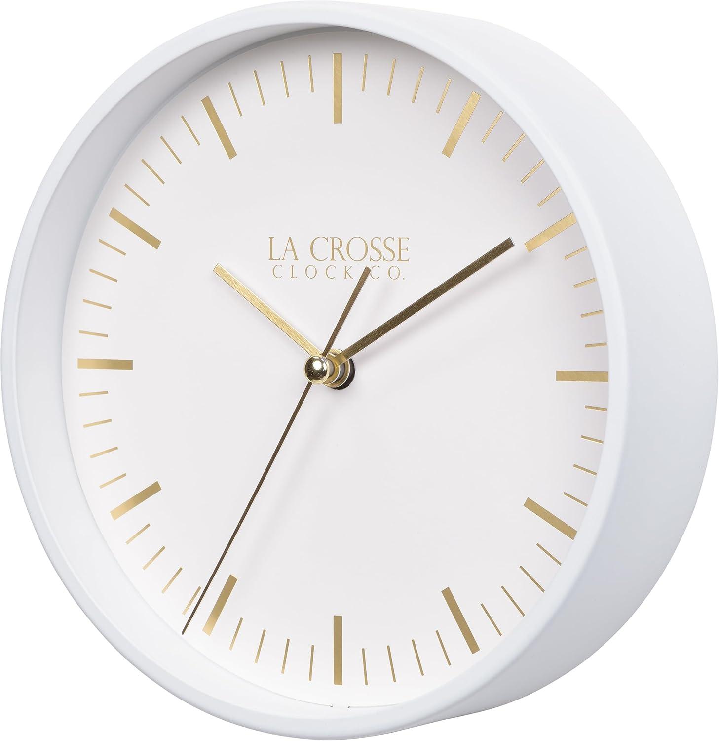 La Crosse Clock 6" Etta White-finish Metal Silent Quartz Wall/Table Clock, 404-3715