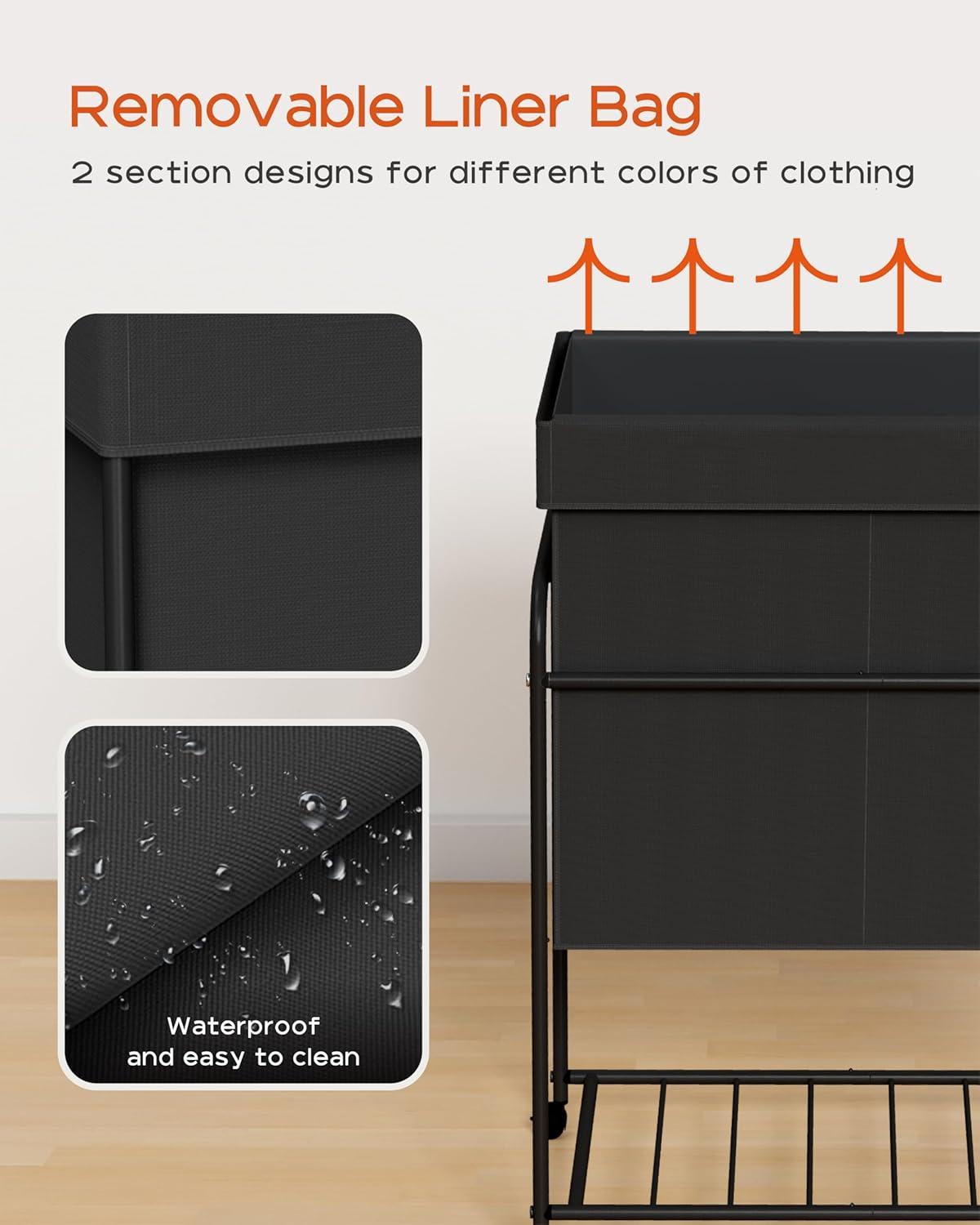 Laundry Basket with Wheels, Rolling Laundry Hamper, Laundry Sorter with Removable Liner, Steel Frame with Handle, 80L, 19.7 x 13 x 25.2 Inches, Black, LHC100B01