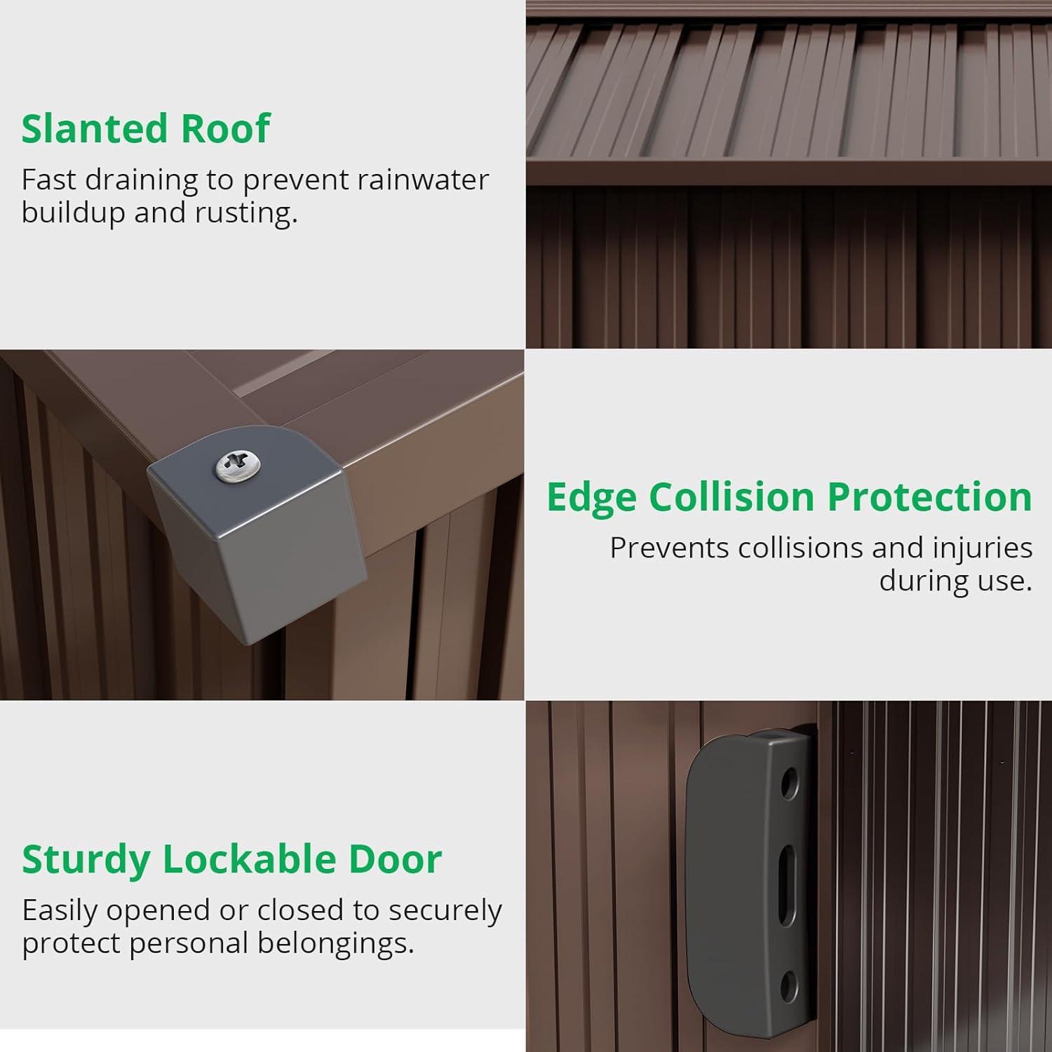 12x10 FT Outdoor Metal Storage Shed Garden Tool House With Lockable Doors and Vent Brown