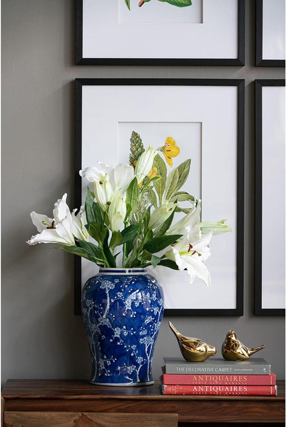 Blue and White Porcelain Ginger Jar with Lid, 18"