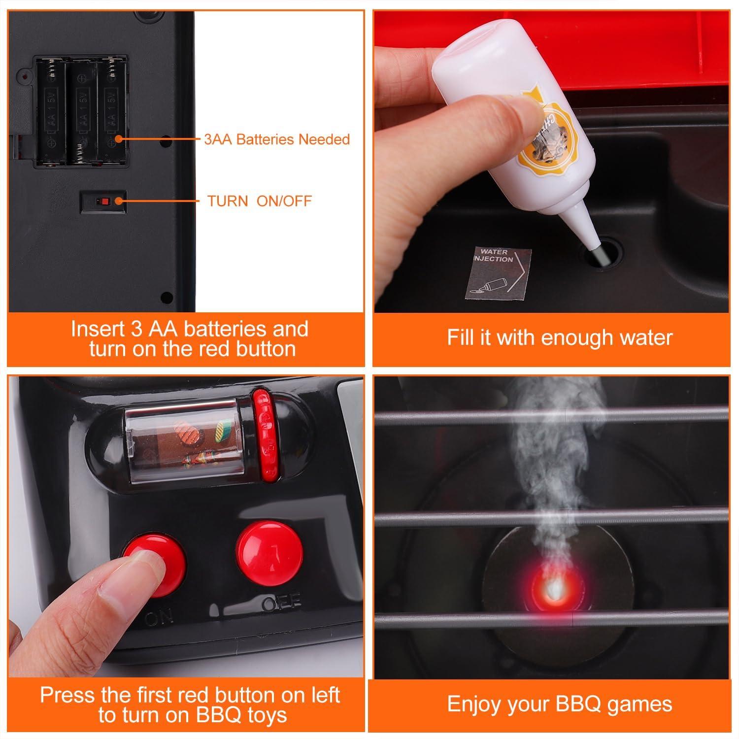 RUVINCE Kids BBQ Grill Playset - Kitchen Toy Grill Set with Smoke & Light