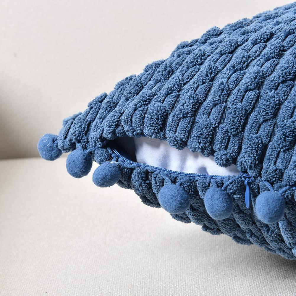 Fancy Homi 2 Packs Dusty Blue Decorative Throw Pillow Covers 12x20 Inch with Pom-poms for Couch Bed Living Room, Farmhouse Boho Home Decor, Soft Corduroy Cute Lumbar Cushion Case 30x50 cm