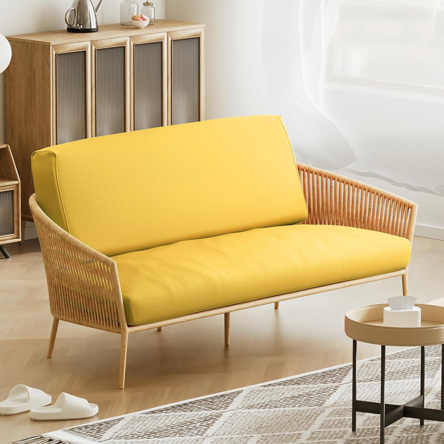 Solid Futon Cover Slipcover Fit 6"- 8" Futon Mattresses Yellow, Full Size 54x75 Inch