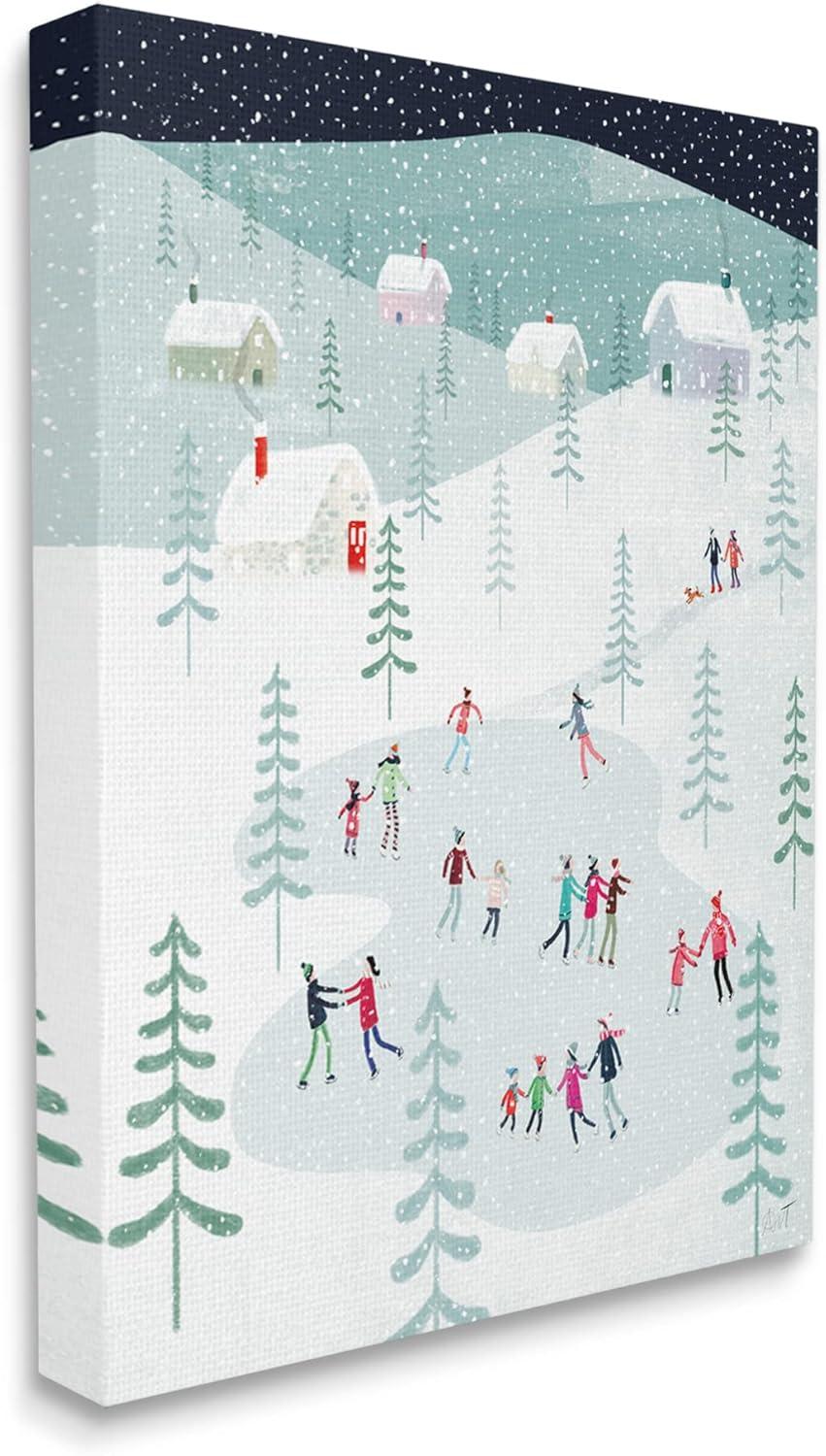 Ice Skating Families Snowfall Christmas Canvas Wall Art