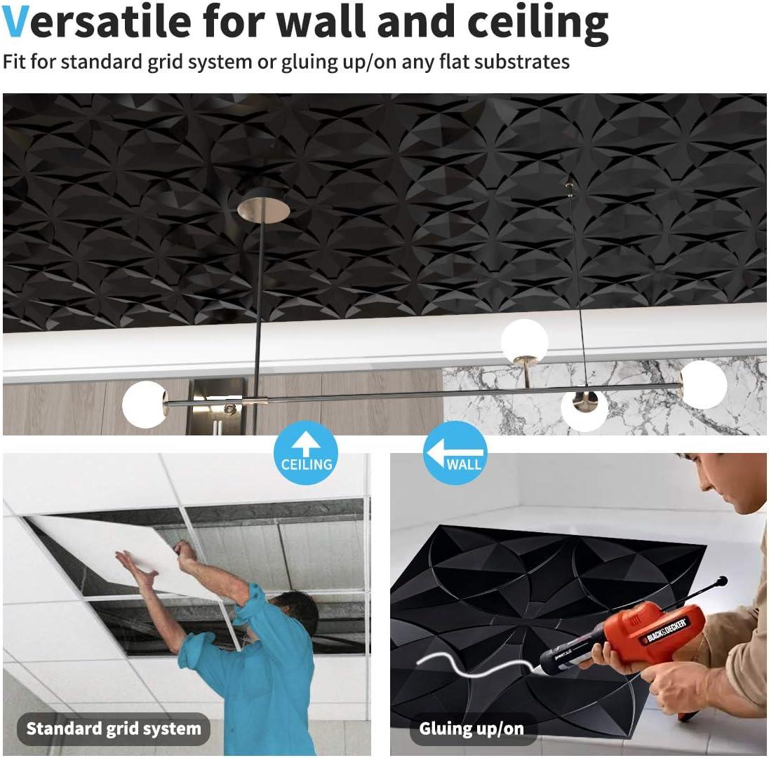 Black Floral 2 ft. x 2 ft. Suspended Ceiling Tile Pack of 12-Piece Decorative Ceiling Tile (48 sq. ft./box)