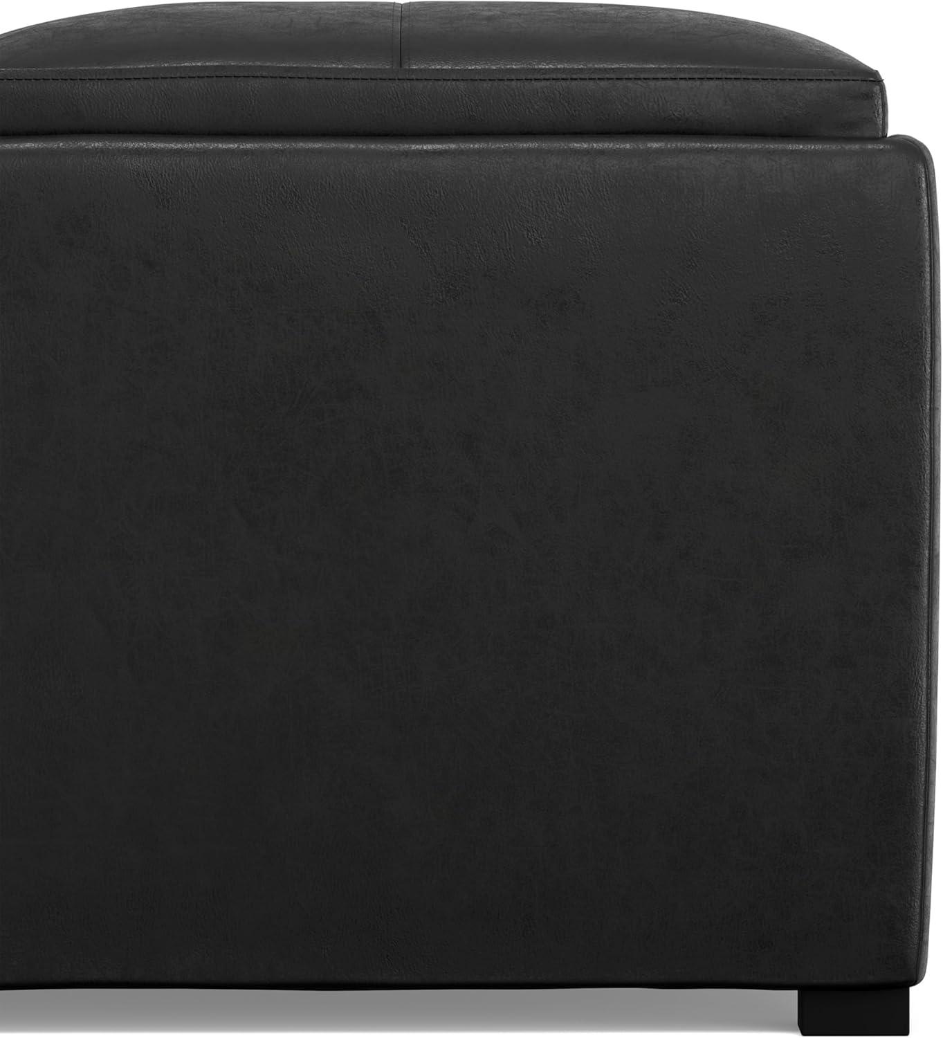 Simpli Home Avalon 35"W Upholstered Square Coffee Table Storage Ottoman with Flip-Over Trays