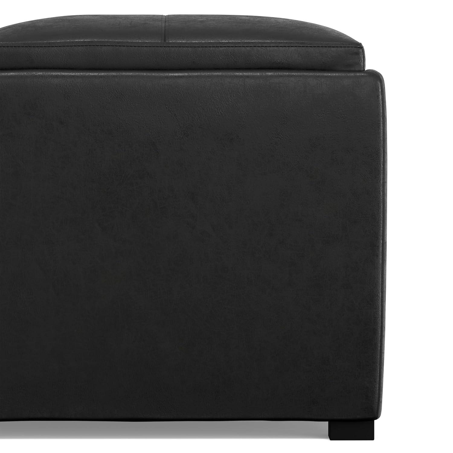 Simpli Home Avalon 35"W Upholstered Square Coffee Table Storage Ottoman with Flip-Over Trays