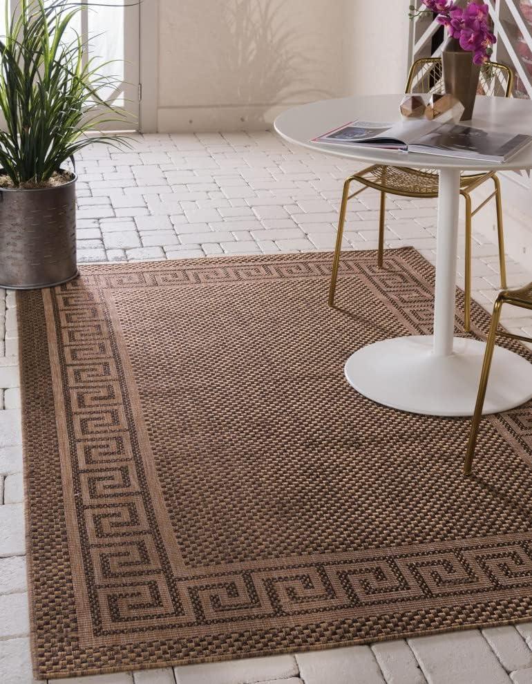 Unique Loom Outdoor Border Collection Area Rug - Greek Key (5' 3" x 8' Rectangle Brown/Light Brown)