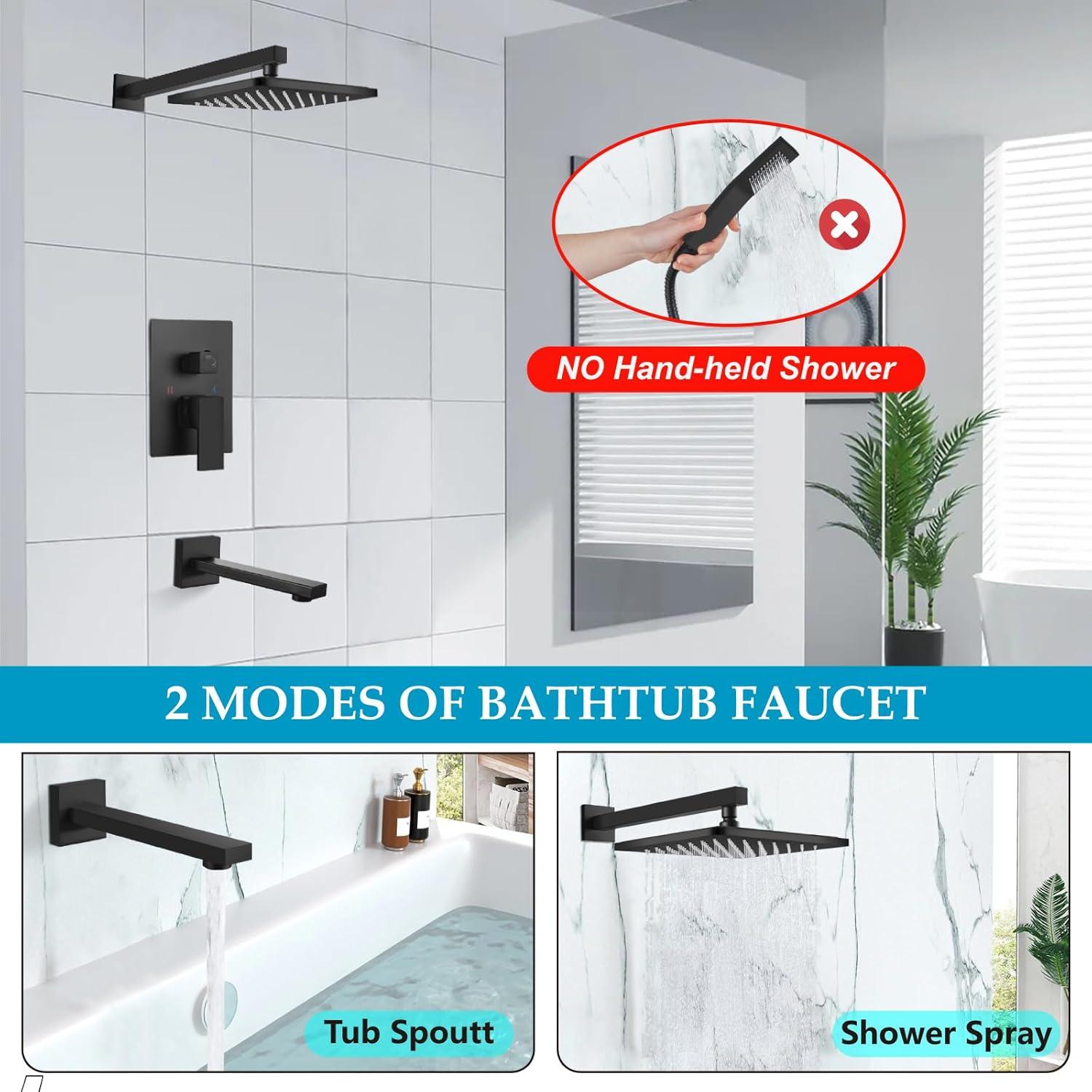 Flylapdo Black Bathtub Faucet Tub Shower Faucet Set Matte Black Tub Shower Faucet Set Bathtub Faucet Set Rainfall Shower System High-Pressure For Women Men grand