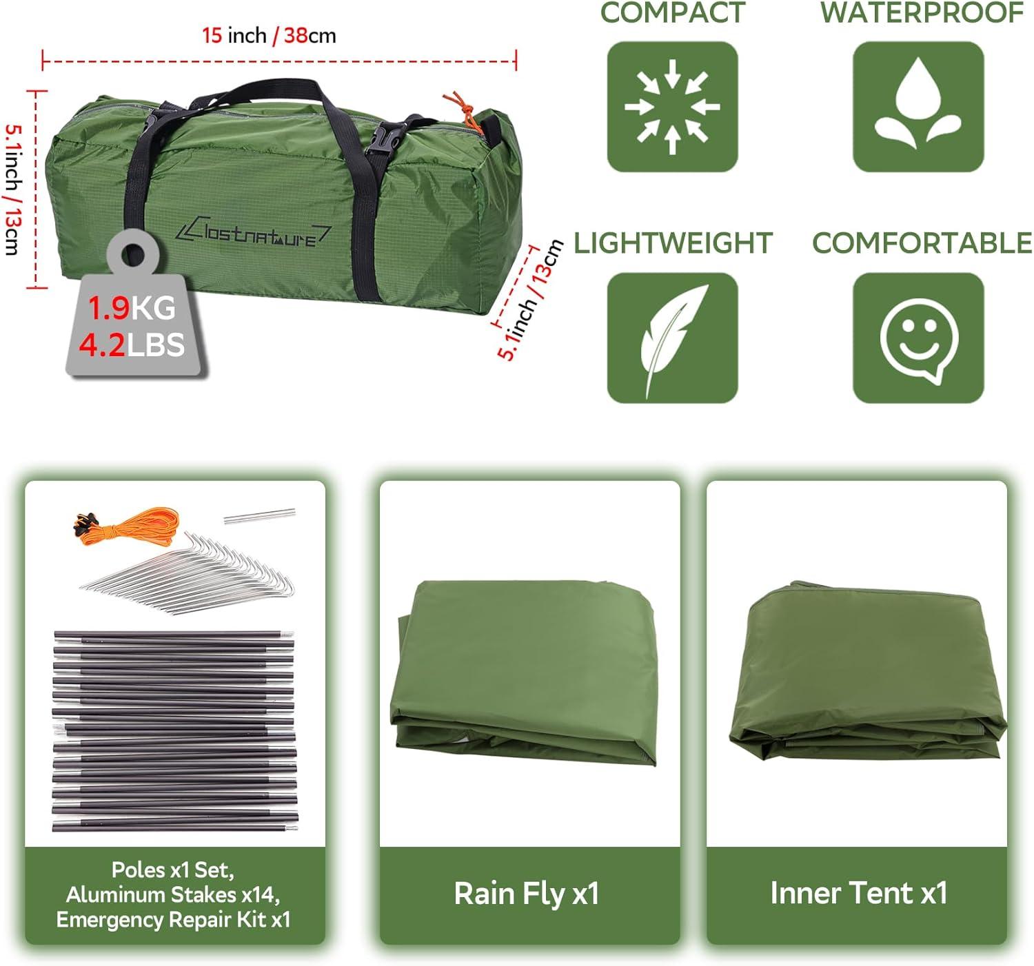 Clostnature Crux Lightweight Tent for Backpacking - 1/2/3/4 Person Ultralight Backpacking Tent, Waterproof Easy Setup Camping Tent, Hiking Tent for Outdoor, Hiking and Mountaineering