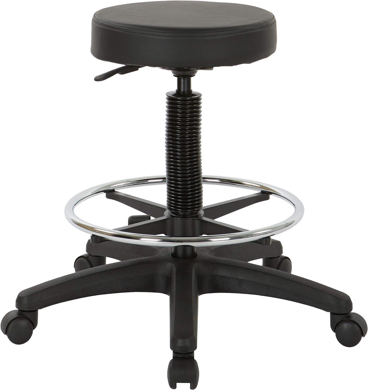 Sleek Black Leatherette 360 Swivel Drafting Stool with Metal Base