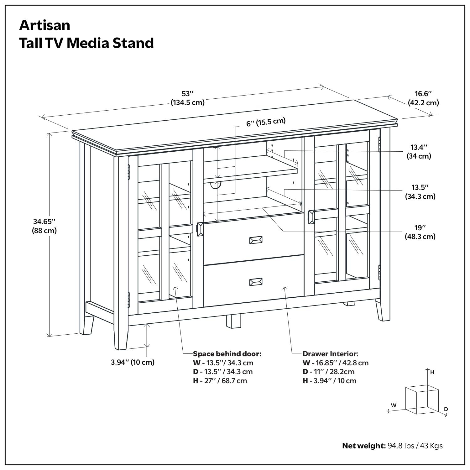Simpli Home Artisan 53"W Solid Wood Contemporary Tall TV Stand for TVs up to 60" with Adjustable Shelves & Reviews | Wayfair