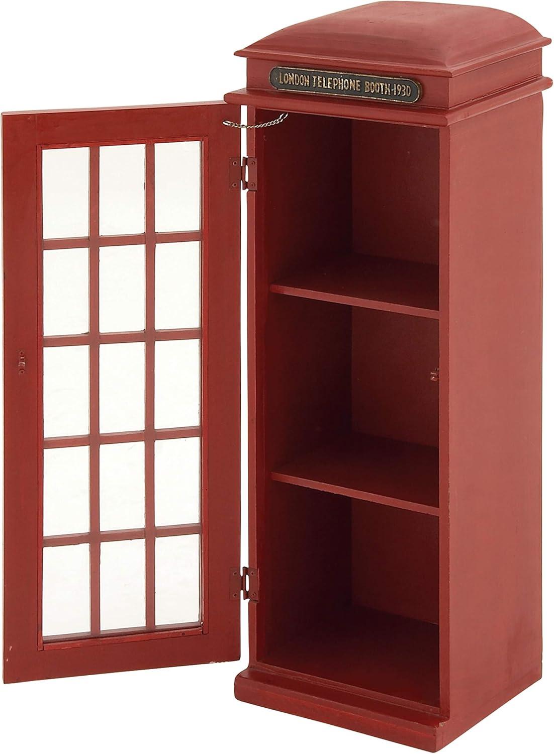 DecMode 11" x 30" Red Wooden London Telephone Booth 2 Shelf Storage Unit, 1-Piece