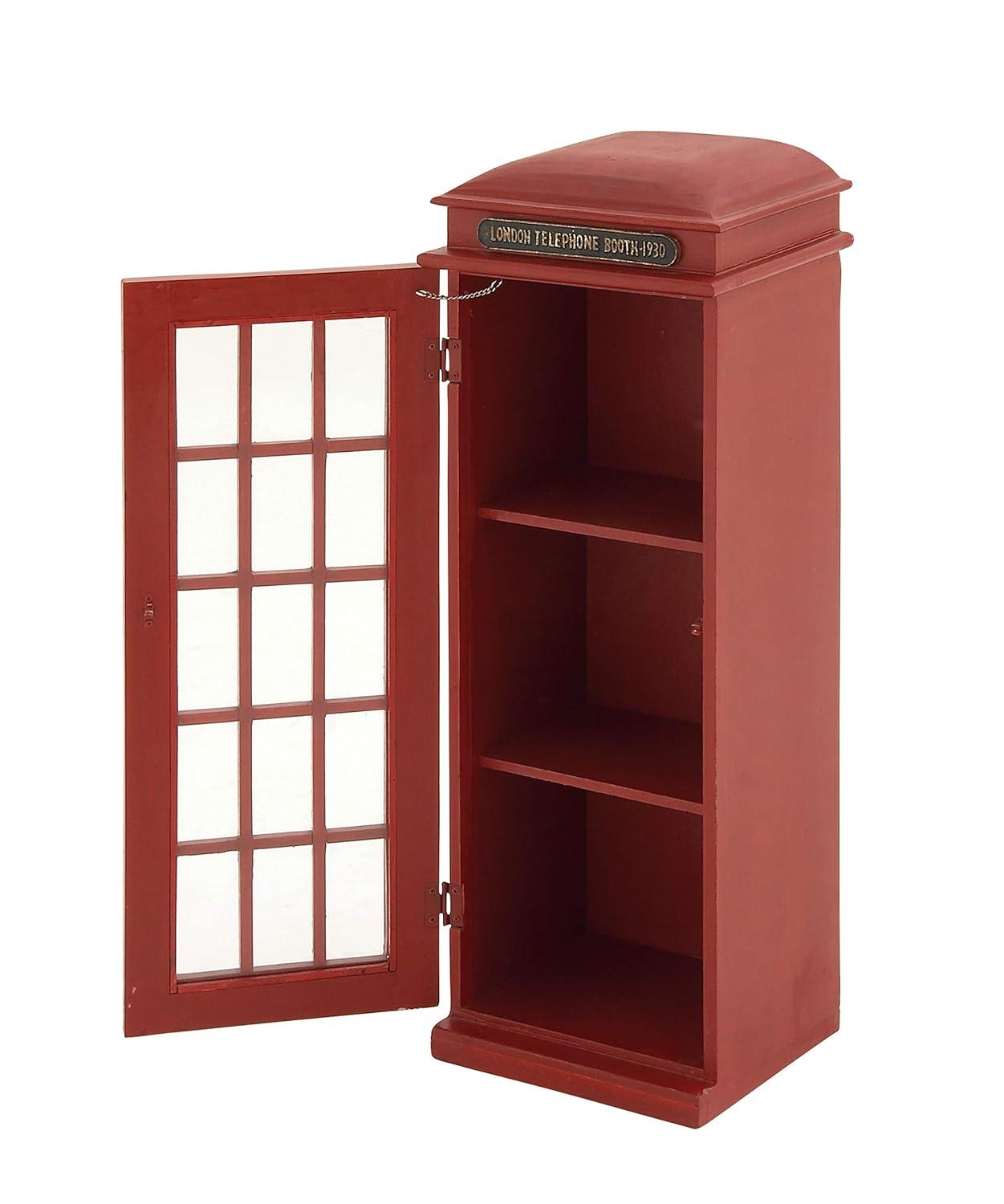 DecMode 11" x 30" Red Wooden London Telephone Booth 2 Shelf Storage Unit, 1-Piece